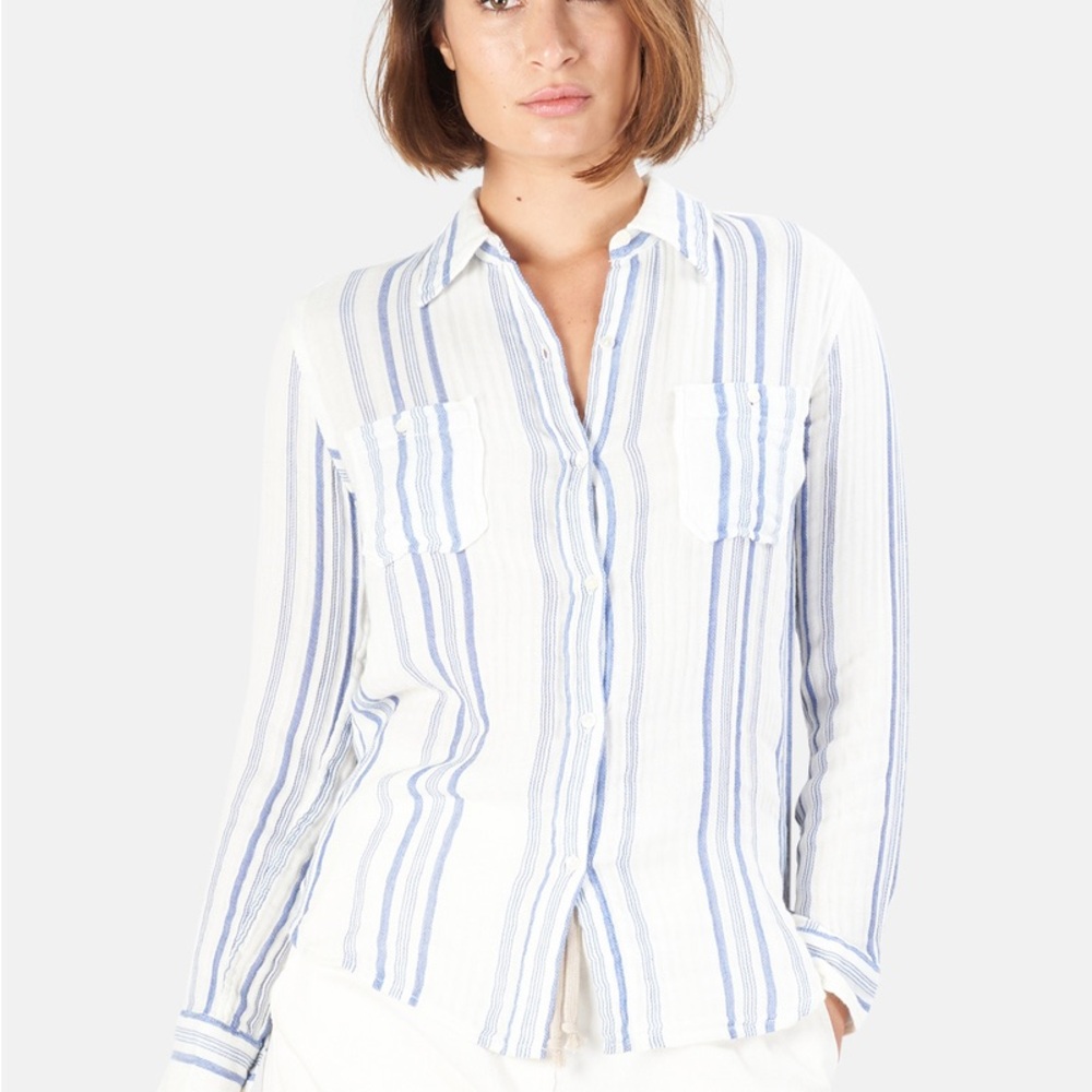 Women's Nili Lotan Kaya Shirt in Blue/White